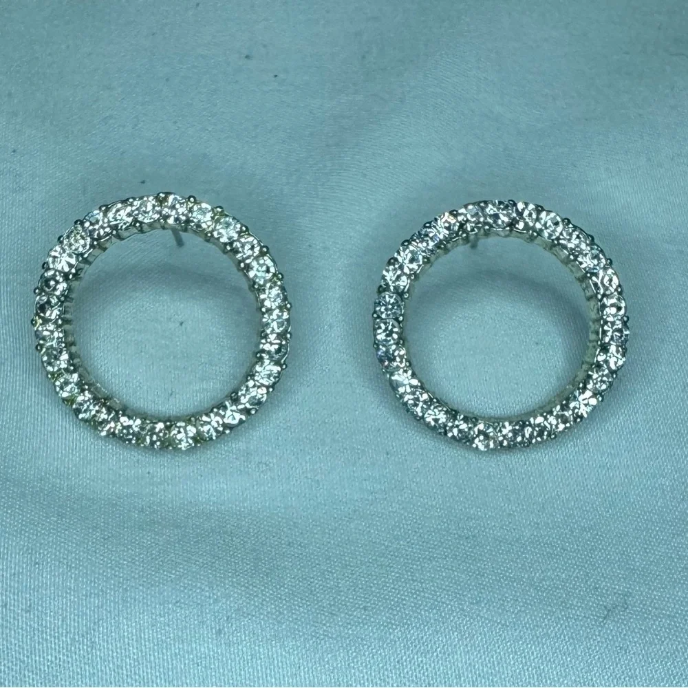 *Elegant Silver Circle Rhinestone Stud Earrings